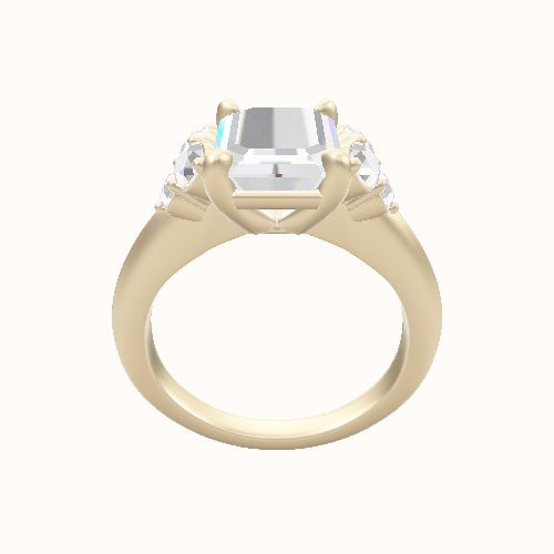 Cathedral Band with Round Sidestone Trio Engagement Ring With Low Set Four Prong Head