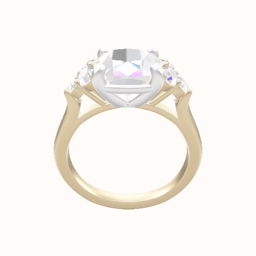 Cathedral Band with Round Sidestone Trio Engagement Ring With Low Set Four Prong Head