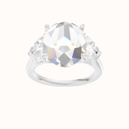 Cathedral Band with Round Sidestone Trio Engagement Ring With Petal Four Prong Head