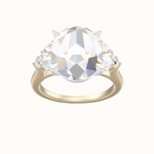 Cathedral Band with Round Sidestone Trio Engagement Ring With Standard Four Prong Head and Matching Band