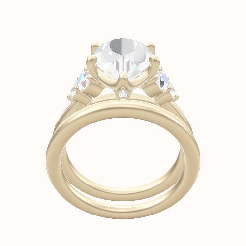 Cathedral Band with Round Sidestones (0.50 CTW) Engagement Ring With Crown Six Prong w. accent Diamond Head and Matching Band