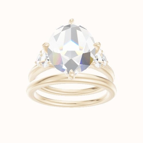 Cathedral Band with Round Sidestones (0.50 CTW) Engagement Ring With Petal Compass Prong Head and Matching Band