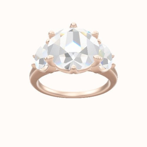 Cathedral Band with Round Sidestones Engagement Ring With Crown Six Prong w. accent Diamond Head