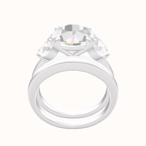 Cathedral Band with Round Sidestones Engagement Ring With Double Prongs Head and Matching Band