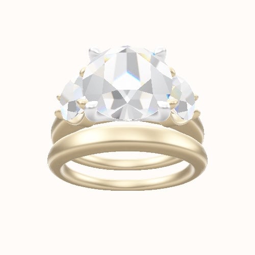 Cathedral Band with Round Sidestones Engagement Ring With Four Prong Head and Matching Band
