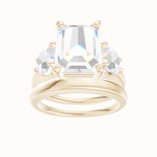 Cathedral Band with Round Sidestones Engagement Ring With High Set Four Prong Head and Matching Band