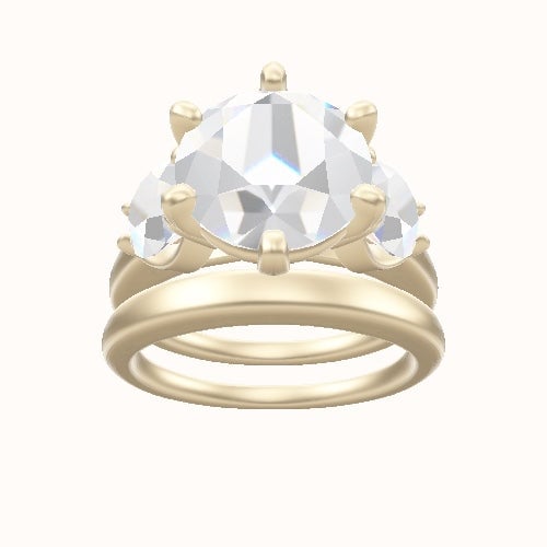 Cathedral Band with Round Sidestones Engagement Ring With High Set Six Prong Head and Matching Band