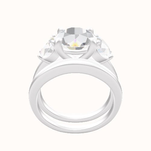 Cathedral Band with Round Sidestones Engagement Ring With Low Set Four Prong Head and Matching Band