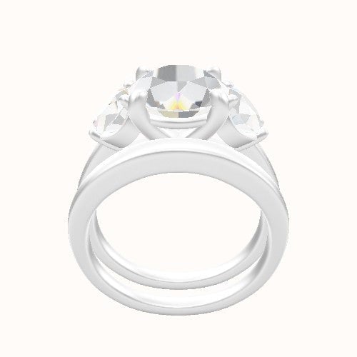 Cathedral Band with Round Sidestones Engagement Ring With Low Set Four Prong Head and Matching Band