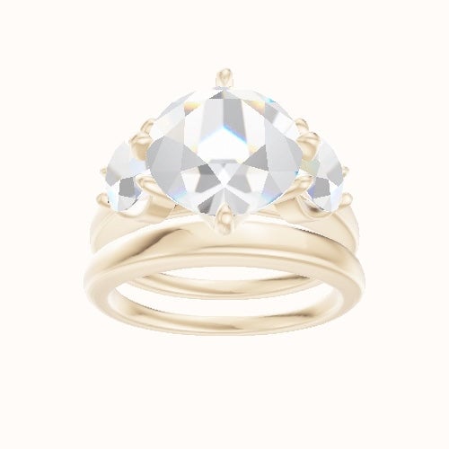 Cathedral Band with Round Sidestones Engagement Ring With Petal Compass Prong Head and Matching Band