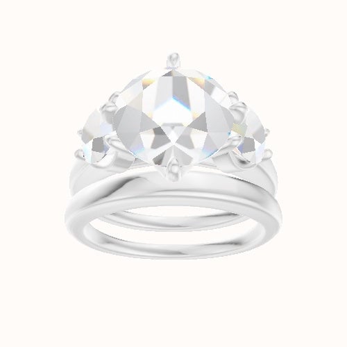 Cathedral Band with Round Sidestones Engagement Ring With Petal Compass Prong Head and Matching Band