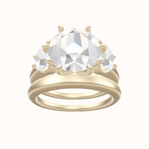 Cathedral Band with Round Sidestones Engagement Ring With Petal Six Prong Head and Matching Band