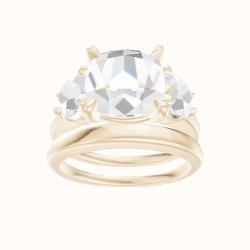 Cathedral Band with Round Sidestones Engagement Ring With Standard Four Prong Head and Matching Band