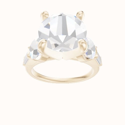 Cathedral Band with Round & Straight Baguette Sidestones Engagement Ring With Classic Four Prong Head