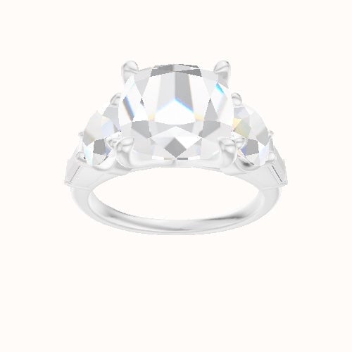 Cathedral Band with Round & Straight Baguette Sidestones Engagement Ring With Four Prong Head