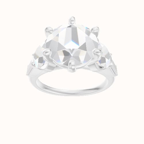 Cathedral Band with Round & Straight Baguette Sidestones Engagement Ring With High Set Six Prong Head