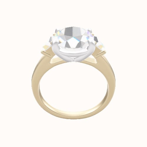 Cathedral Band with Round & Straight Baguette Sidestones Engagement Ring With Low Set Four Prong Head