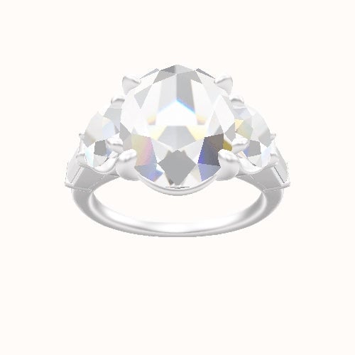 Cathedral Band with Round & Straight Baguette Sidestones Engagement Ring With Low Set Four Prong Head