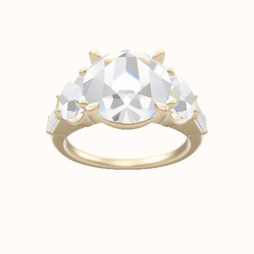 Cathedral Band with Round & Straight Baguette Sidestones Engagement Ring With Standard Four Prong Head