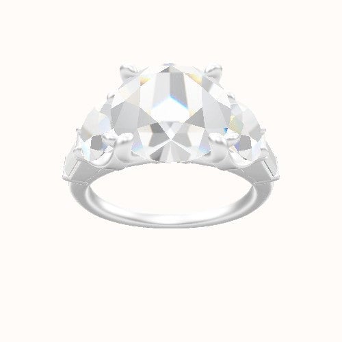 Cathedral Band with Round & Straight Baguette Sidestones Engagement Ring With X Gallery Head