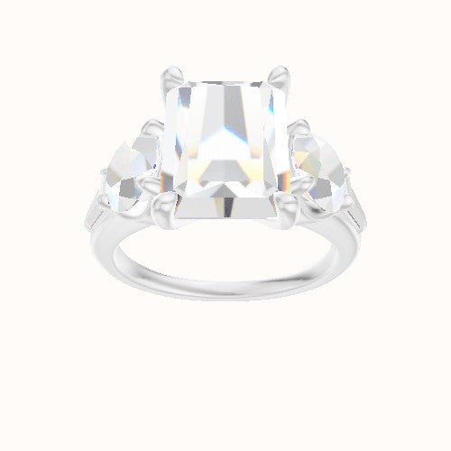 Cathedral Band with Round & Tapered Baguette Sidestones Engagement Ring With Four Prong Head