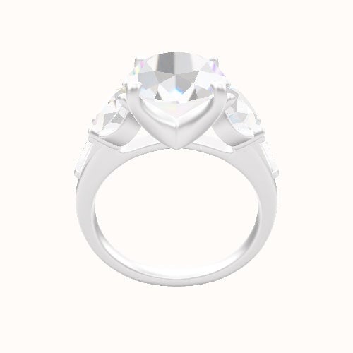Cathedral Band with Round & Tapered Baguette Sidestones Engagement Ring With Four Prong Head