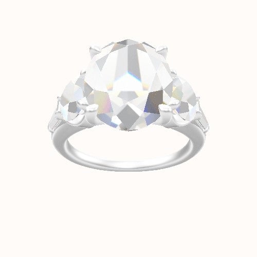 Cathedral Band with Round & Tapered Baguette Sidestones Engagement Ring With Four Prong Head