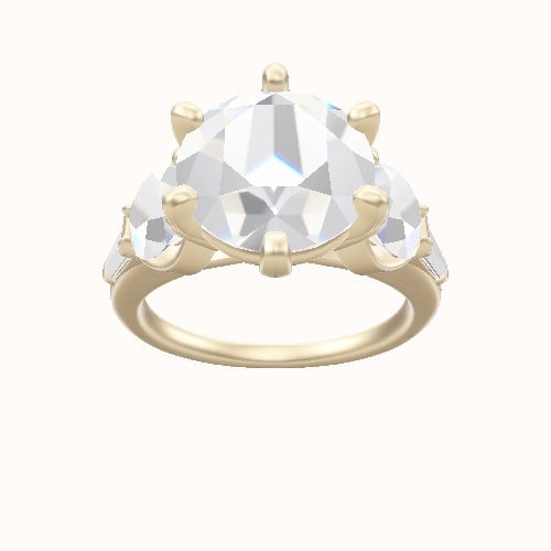Cathedral Band with Round & Tapered Baguette Sidestones Engagement Ring With High Set Six Prong Head