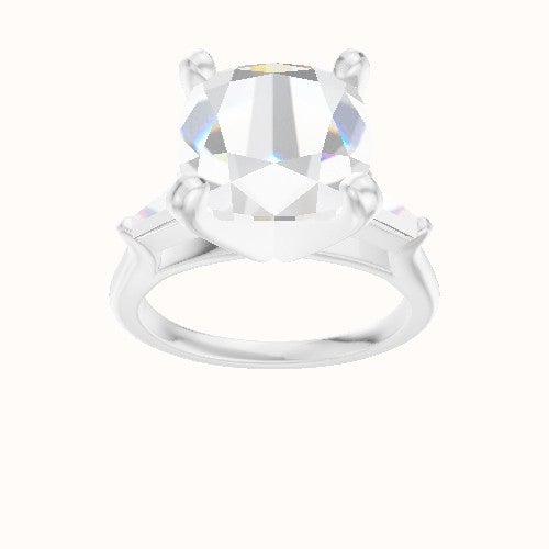 Cathedral Band with Tapered Baguette Sidestones Engagement Ring With Classic Four Prong Head