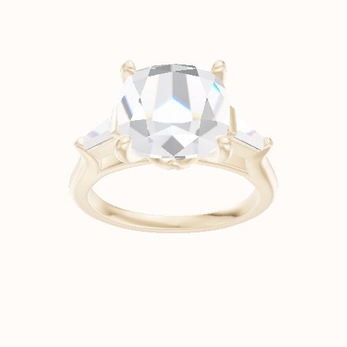 Cathedral Band with Tapered Baguette Sidestones Engagement Ring With Crown Four Prong w. Surprise Diamond Head