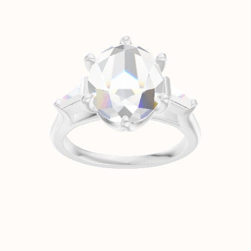 Cathedral Band with Tapered Baguette Sidestones Engagement Ring With Crown Six Prong w. accent Diamond Head