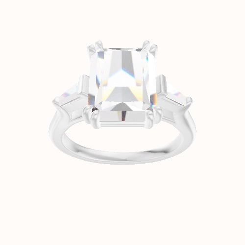 Cathedral Band with Tapered Baguette Sidestones Engagement Ring With Double Prongs Head