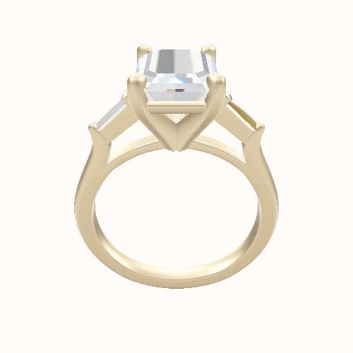 Cathedral Band with Tapered Baguette Sidestones Engagement Ring With High Set Four Prong Head