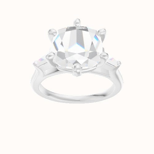 Cathedral Band with Tapered Baguette Sidestones Engagement Ring With High Set Six Prong Head