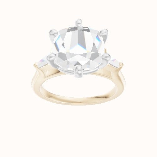 Cathedral Band with Tapered Baguette Sidestones Engagement Ring With High Set Six Prong Head