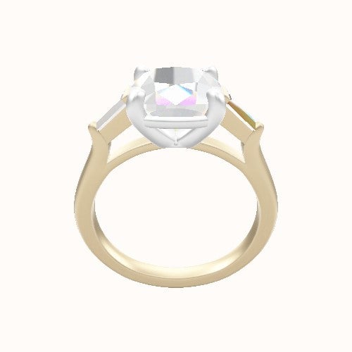 Cathedral Band with Tapered Baguette Sidestones Engagement Ring With Low Set Four Prong Head