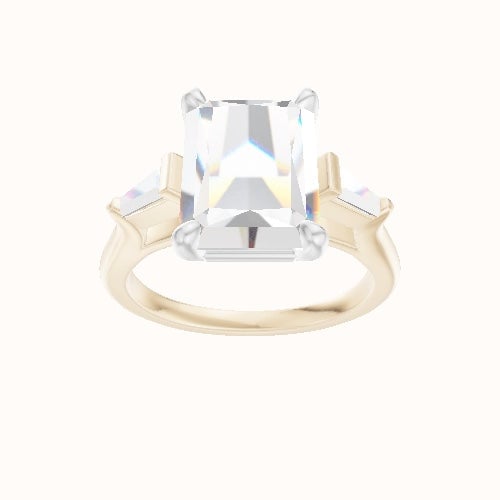 Cathedral Band with Tapered Baguette Sidestones Engagement Ring With Low Set Four Prong Head