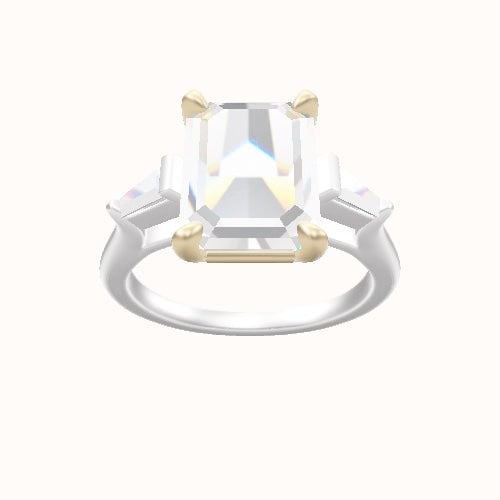 Cathedral Band with Tapered Baguette Sidestones Engagement Ring With Low Set Four Prong Head