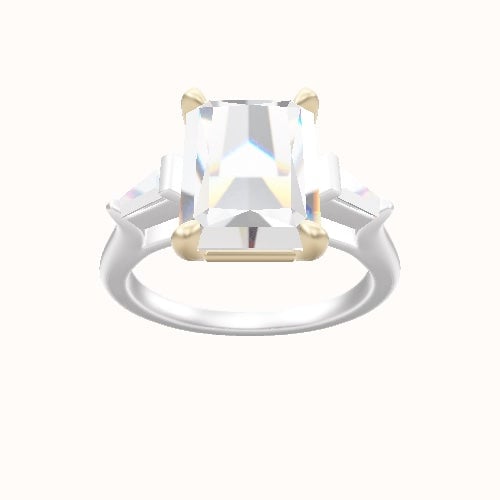 Cathedral Band with Tapered Baguette Sidestones Engagement Ring With Low Set Four Prong Head