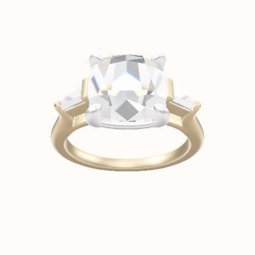 Cathedral Band with Tapered Baguette Sidestones Engagement Ring With Low Set Four Prong Head