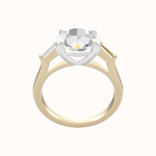 Cathedral Band with Tapered Baguette Sidestones Engagement Ring With Low Set Four Prong Head