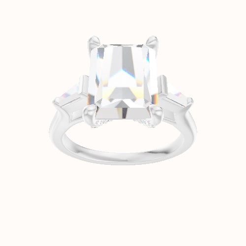 Cathedral Band with Tapered Baguette Sidestones Engagement Ring With Pave V Prong Head
