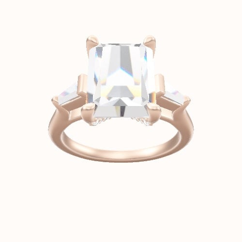 Cathedral Band with Tapered Baguette Sidestones Engagement Ring With Pave V Prong Head