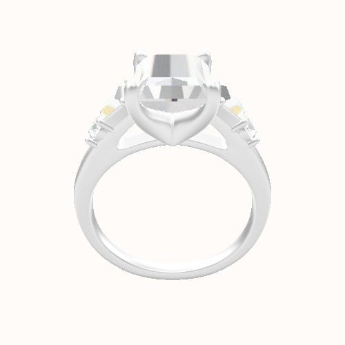 Cathedral Band with Trapezoid & Round Sidestones Engagement Ring With Four Prong Head