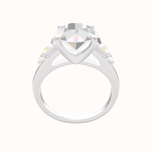 Cathedral Band with Trapezoid & Round Sidestones Engagement Ring With Four Prong Head