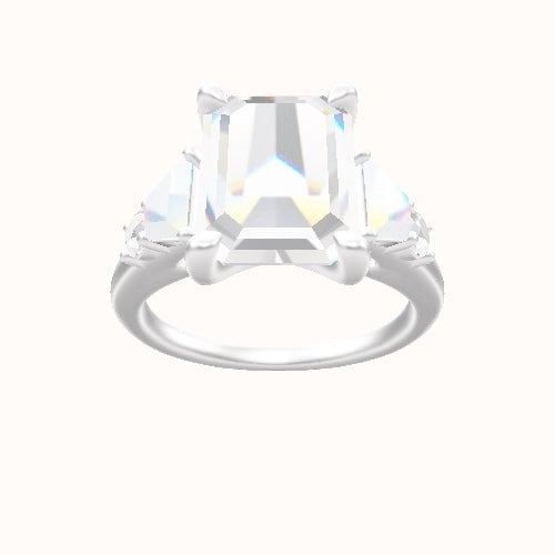 Cathedral Band with Trapezoid & Round Sidestones Engagement Ring With Four Prong Head