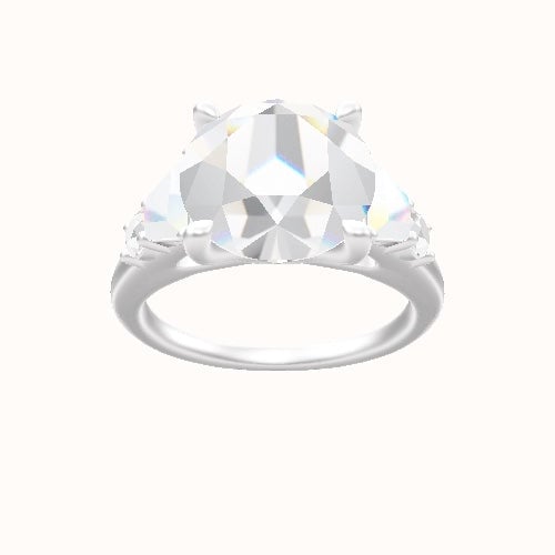 Cathedral Band with Trapezoid & Round Sidestones Engagement Ring With Four Prong Head