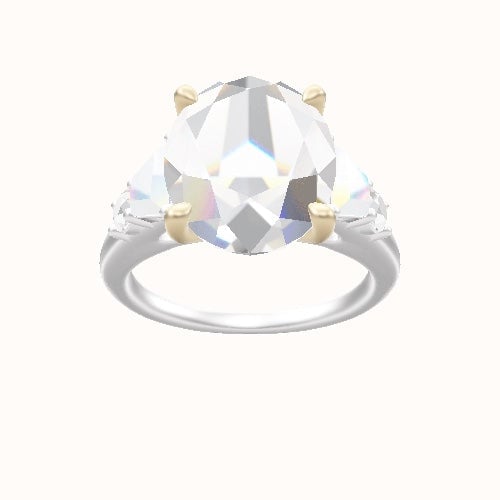 Cathedral Band with Trapezoid & Round Sidestones Engagement Ring With Four Prong Head