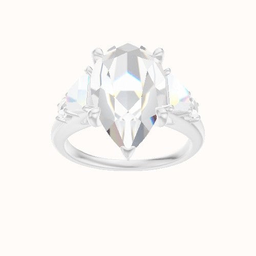 Cathedral Band with Trapezoid & Round Sidestones Engagement Ring With Four Prong Head