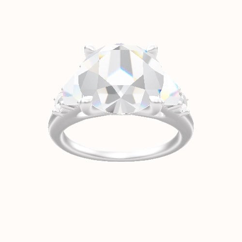 Cathedral Band with Trapezoid & Round Sidestones Engagement Ring With Four Prong Head